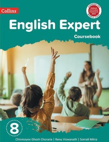 Book cover number 1 for Collins English Expert Coursebook Class 8 NCF 2023 written by Renu Viswanath, Chinmoyee Ghosh Choraria published by Harper Collins Publishers