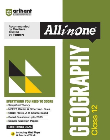 Book cover number 1 for All in one Geography CBSE Class 12 (2026 Exams) written by Shruti Sharma published by Arihant Prakashan