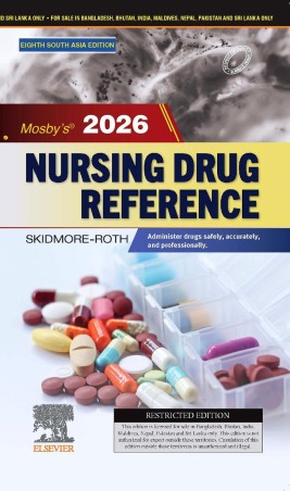 Book cover number 1 for Mosby's 2026 Nursing Drug Reference (Eight South Asia Edition) written by Linda Skidmore-Roth published by Elsevier