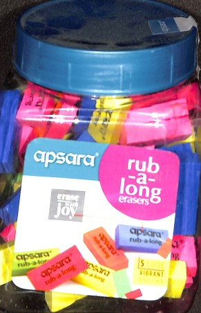 Stationery image 1 for Apsara Rub-A-Long Eraser (Box Of 100 Assorted Colour Eraser)